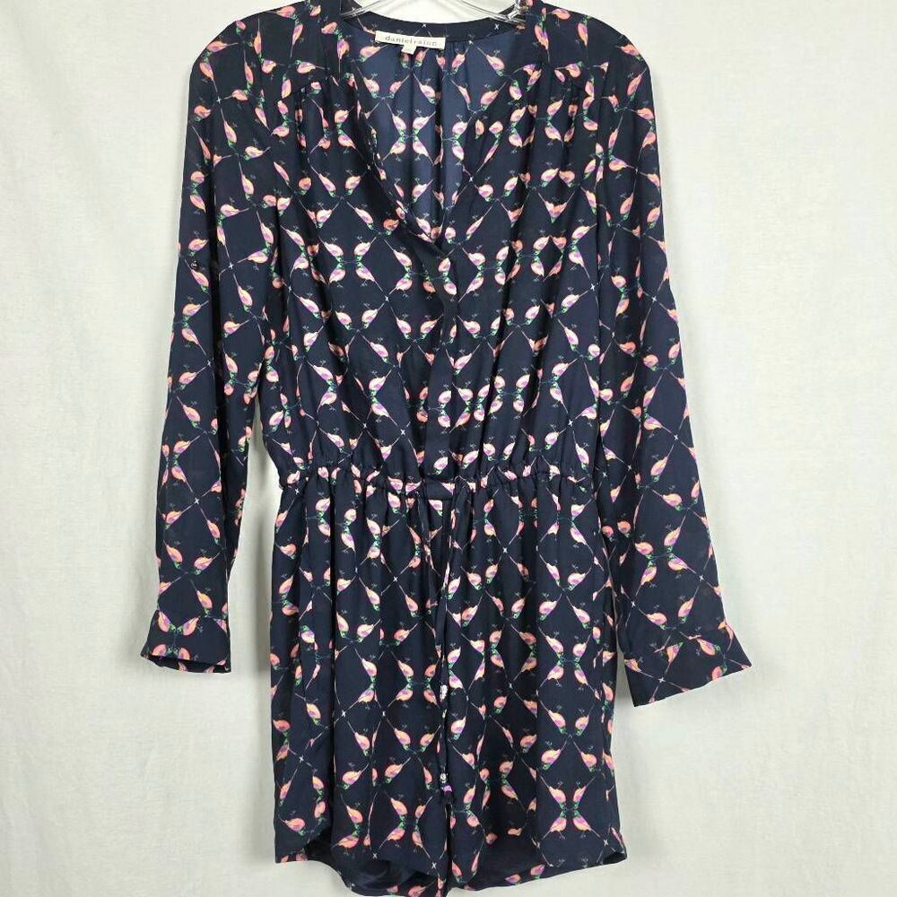 Daniel Rainn Bird Print Long Sleeve Romper Navy XS